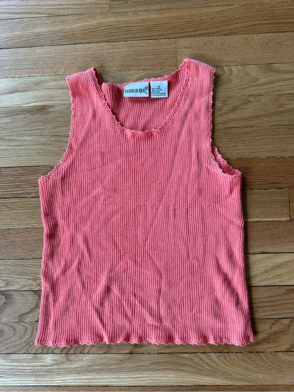 Fashion Bug Coral Ribbed Scoop Neck Tank With Crochet Detailing